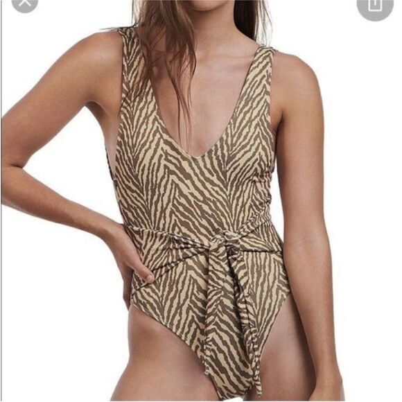Anthropologie Charlie Holiday Effie Wrap Tie 1-Piece Zebra Stripe Swimsuit XS - Picture 3 of 7